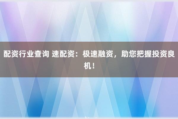 配资行业查询 速配资：极速融资，助您把握投资良机！