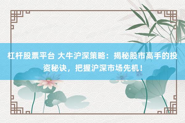 杠杆股票平台 大牛沪深策略：揭秘股市高手的投资秘诀，把握沪深市场先机！