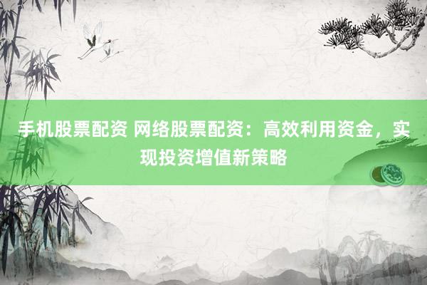 手机股票配资 网络股票配资：高效利用资金，实现投资增值新策略